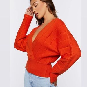 Forever 21 Orange Ribbed Wrap Sweater Size Small